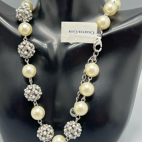 CHARTER CLUB Pavé & Imitation Pearl Necklace - Picture 6 of 7